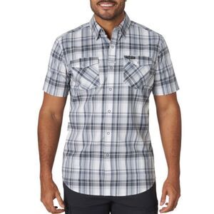 Wrangler Outdoor Grey White Plaid Collared Short Sleeve Button Down Casual Shirt